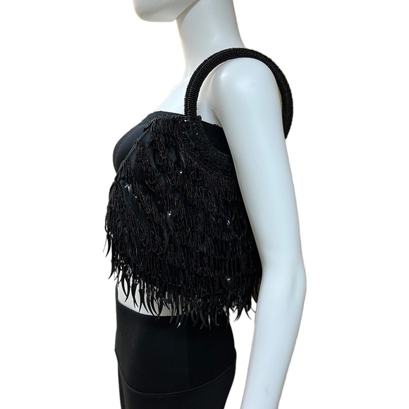Vintage Inspired Black Sequin and Beaded Fringe‎ Purse - Picture 1 of 6